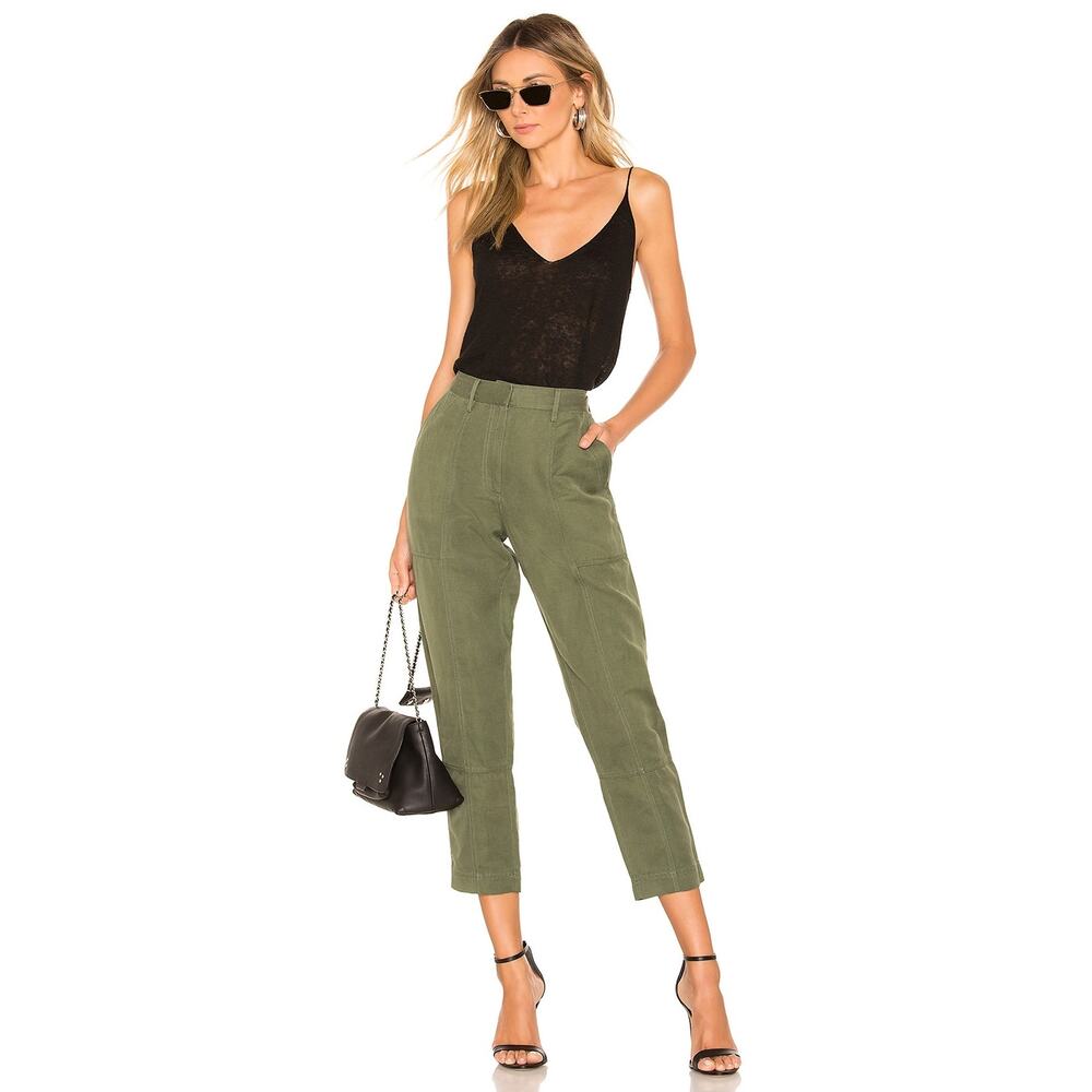 Apiece Apart Palma Chill Pant Bottle Green Linen High Rise‎ Straight Leg Sz 0 - Picture 7 of 15